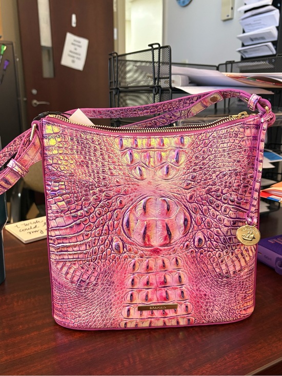 Brahmin Handbags - Brahmin Iridescent Katie Pink Croc-Embossed Shoulder Bag with Gold Hardware